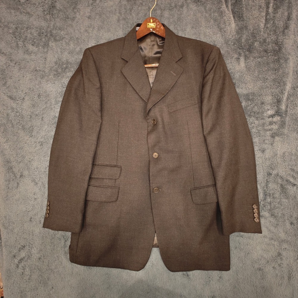 Genovese Napoli Mens Black Wool 3-Button Blazer Sport Coat Jacket Made in Italy